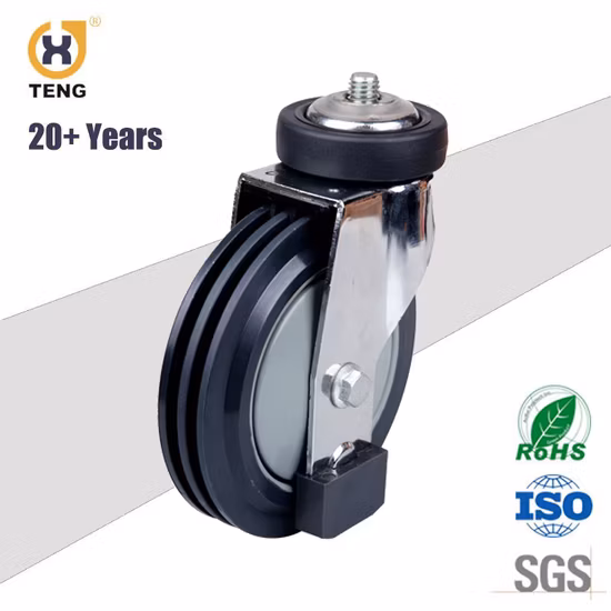 Supermercado rueda giratoria de 5 pulgadas con vástago de rosca para escalera móvil, carrito de compras, rueda giratoria